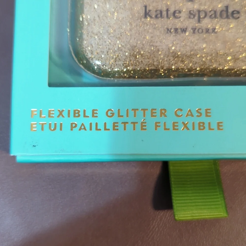 New Kate Spade iPhone X Case Flexible Glitter Gold NIB
